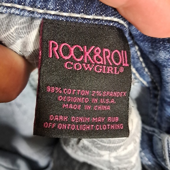 Rock & Roll Cowgirl Jeans Riding 30x28 Boot Western Stone Wash Embroidered Rodeo - Picture 9 of 15